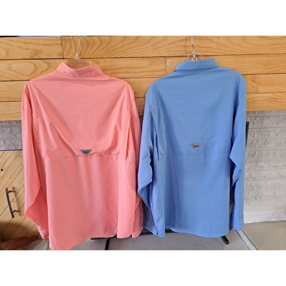 Lot of 2 Columbia PFG Omni-Shade Long-Sleeve Fishing Shirts Coral Blue Vented L - Picture 9 of 16